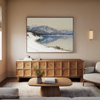 Silent Peaks at Glasswater – blue vintage canvas wall art print by Aspire Prints