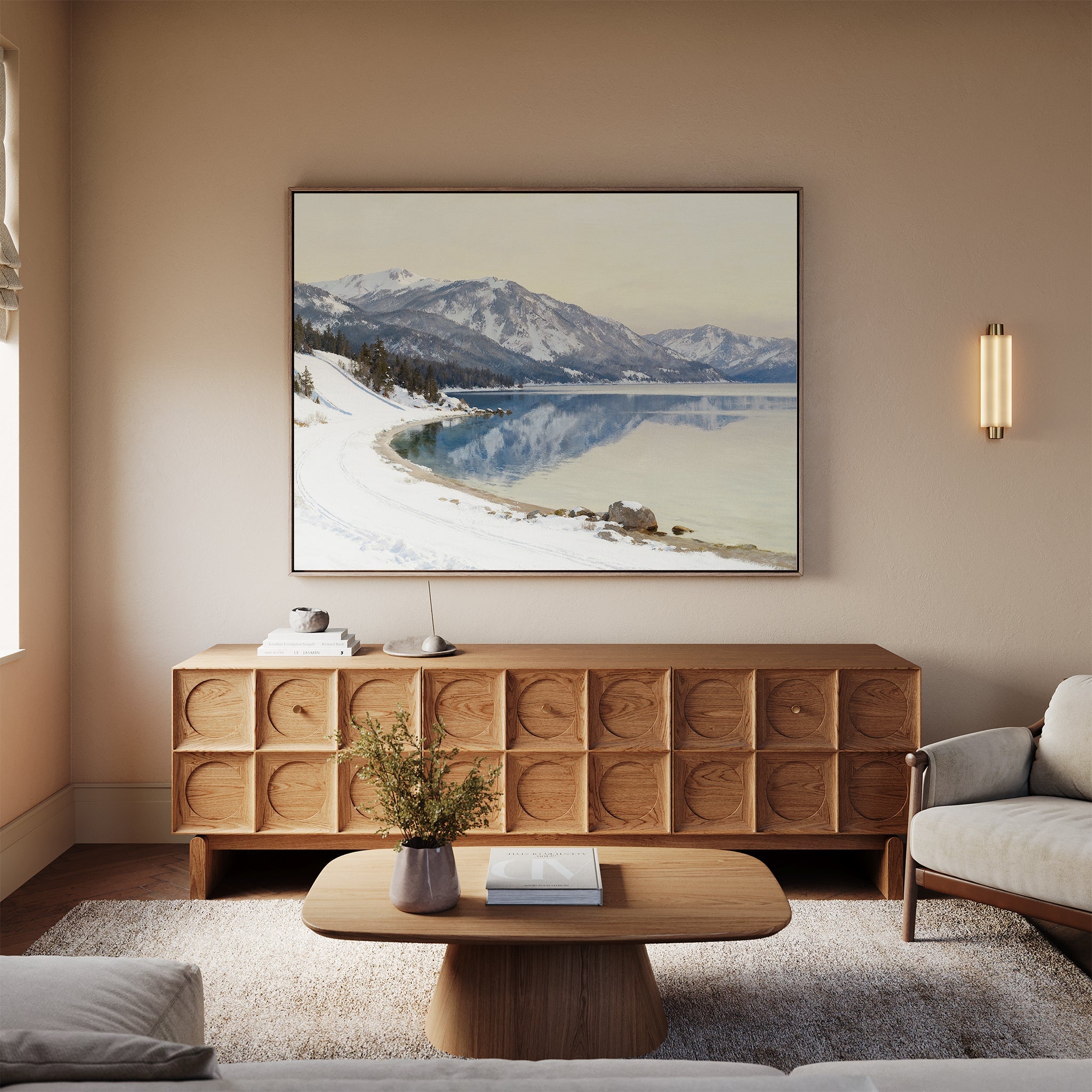 Silent Peaks at Glasswater – blue vintage canvas wall art print by Aspire Prints