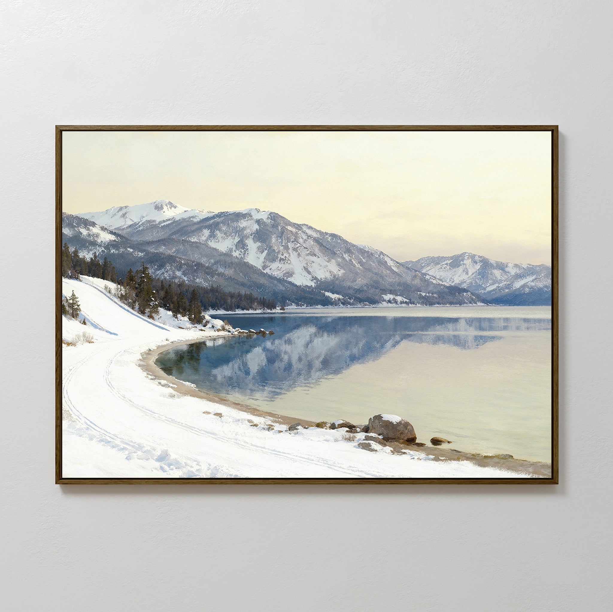 Silent Peaks at Glasswater – blue vintage canvas wall art print by Aspire Prints