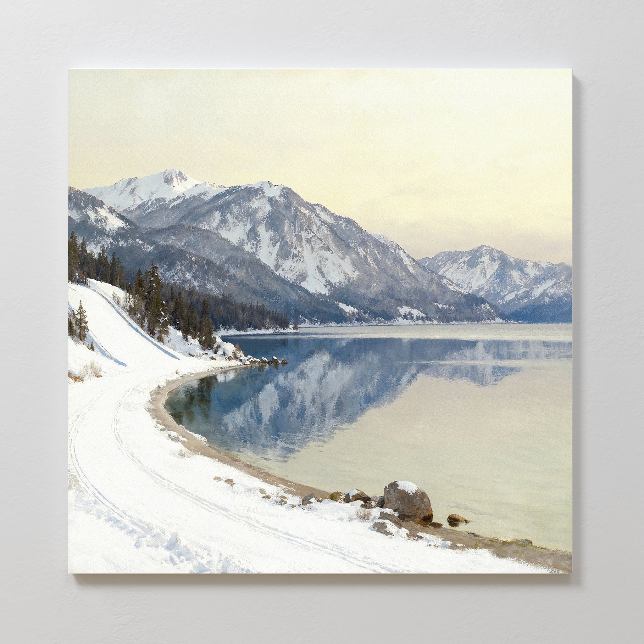 Whispers on Frozen Water Canvas Print – blue vintage canvas wall art print by Aspire Prints