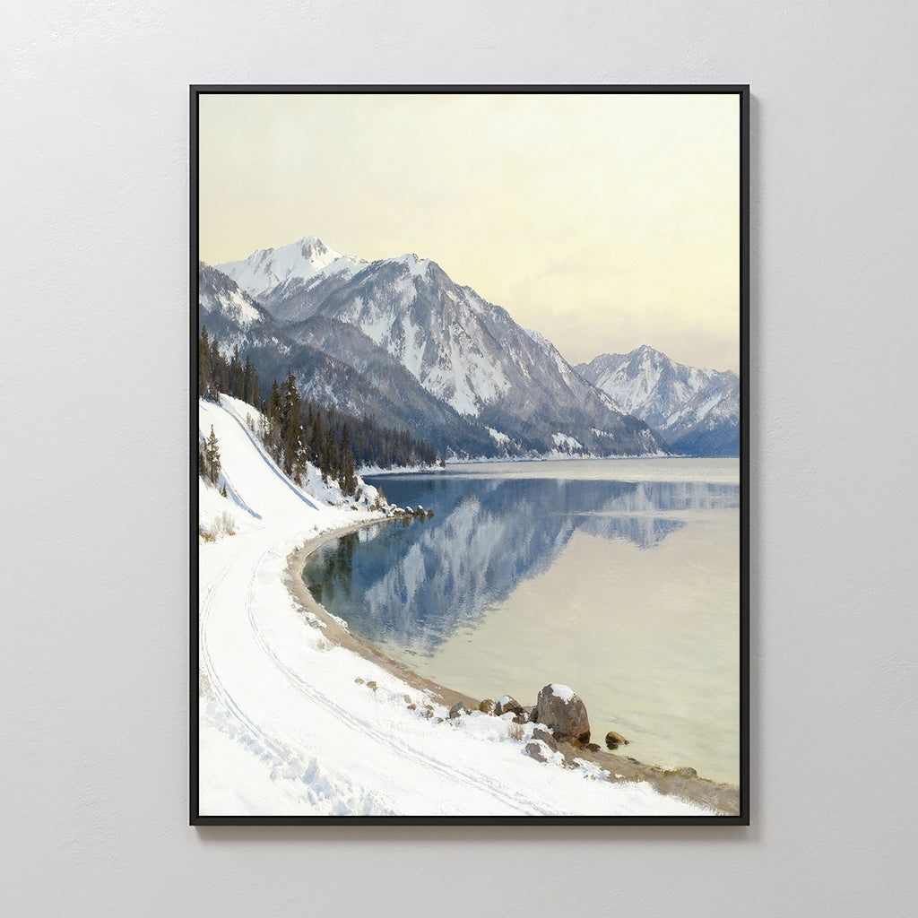 Silent Peaks, Mirrored Waters – blue vintage canvas wall art print by Aspire Prints