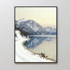 Silent Peaks, Mirrored Waters – blue vintage canvas wall art print by Aspire Prints