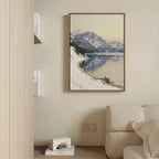 Silent Peaks, Mirrored Waters – blue vintage canvas wall art print by Aspire Prints