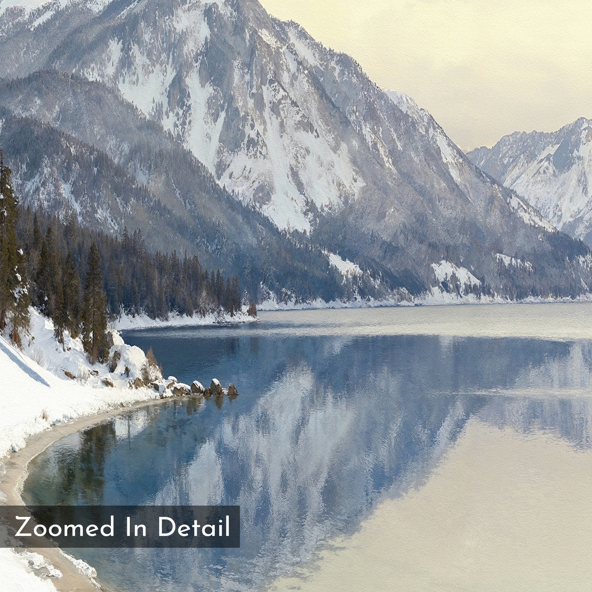 Silent Peaks, Mirrored Waters – blue vintage canvas wall art print by Aspire Prints