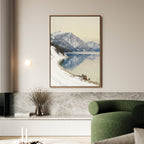 Silent Peaks, Mirrored Waters – blue vintage canvas wall art print by Aspire Prints