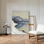 Silent Peaks, Mirrored Waters – blue vintage canvas wall art print by Aspire Prints