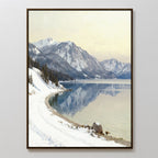 Silent Peaks, Mirrored Waters – blue vintage canvas wall art print by Aspire Prints