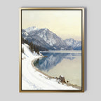 Silent Peaks, Mirrored Waters – blue vintage canvas wall art print by Aspire Prints