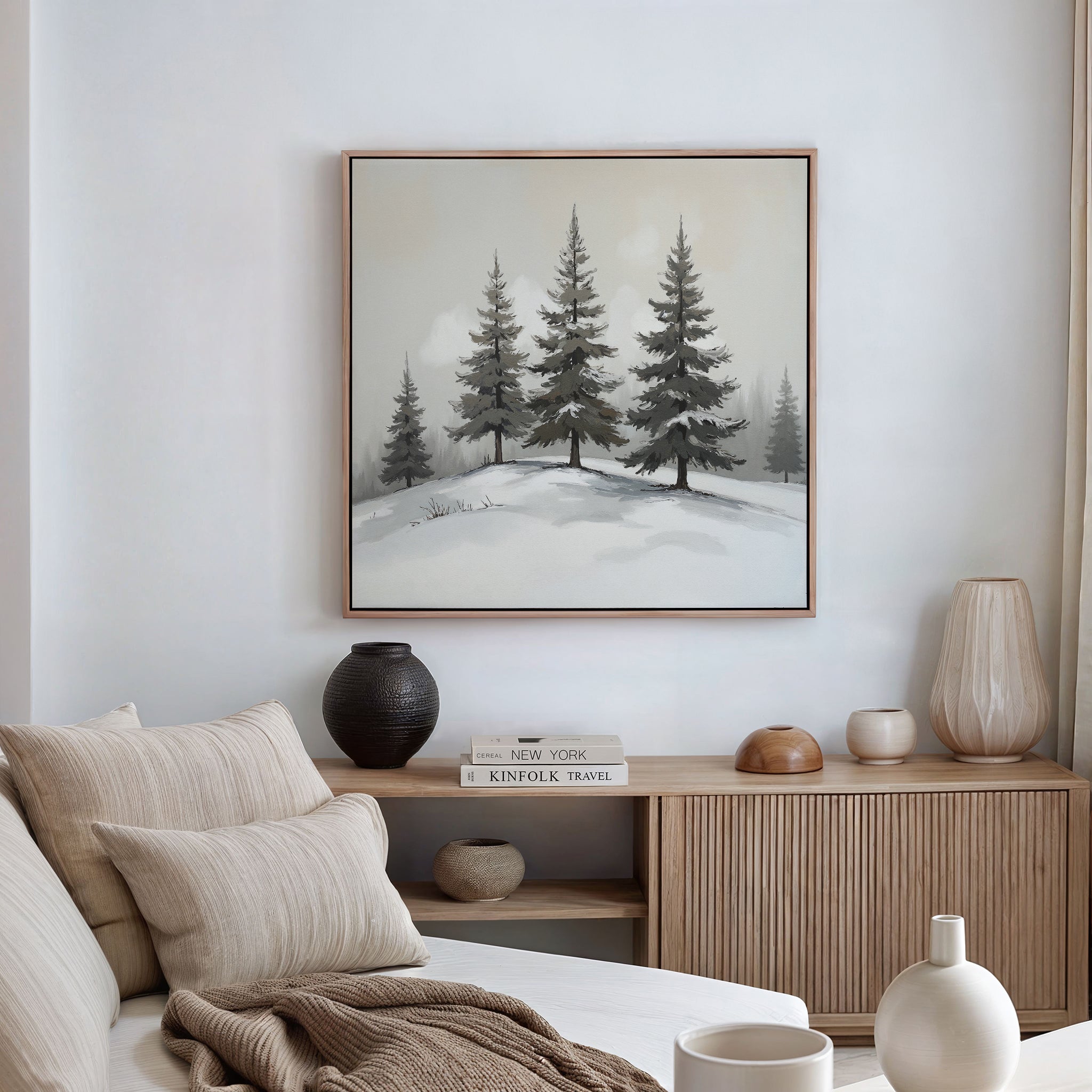 Whispers of Winter Pines – green vintage canvas wall art print by Aspire Prints