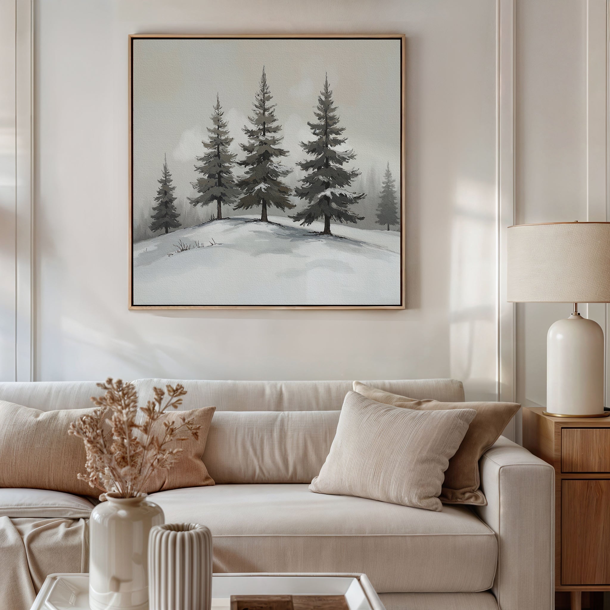 Whispers of Winter Pines – green vintage canvas wall art print by Aspire Prints