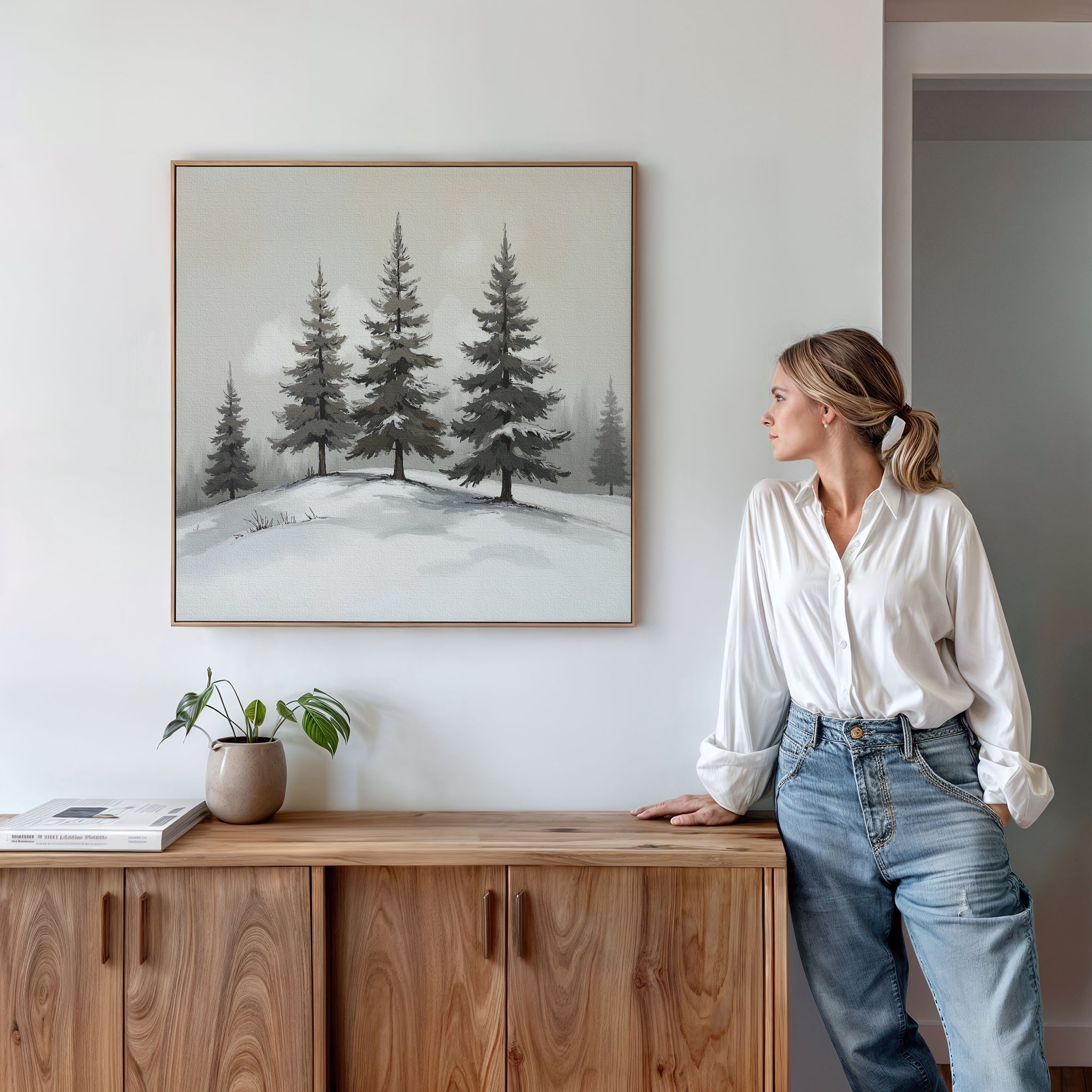 Whispers of Winter Pines – green vintage canvas wall art print by Aspire Prints