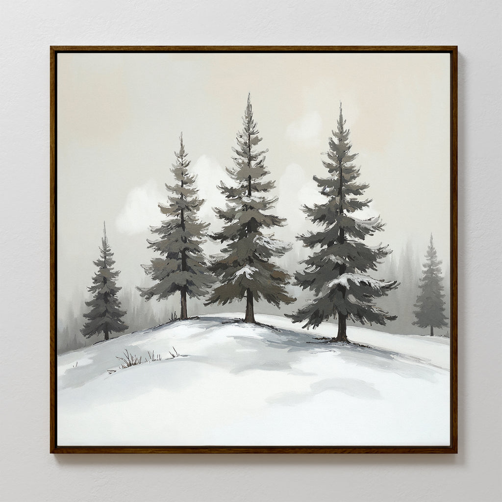 Whispers of Winter Pines – green vintage canvas wall art print by Aspire Prints