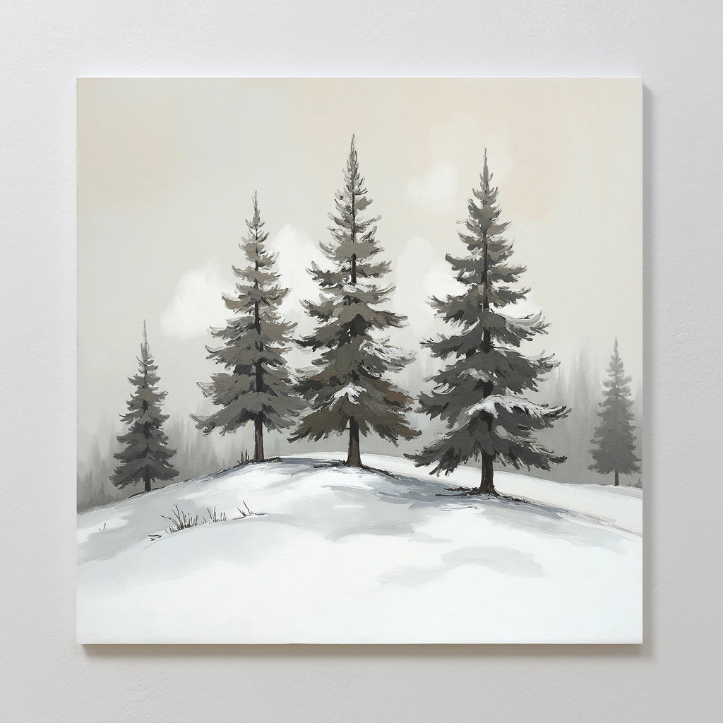 Whispers of Winter Pines – green vintage canvas wall art print by Aspire Prints