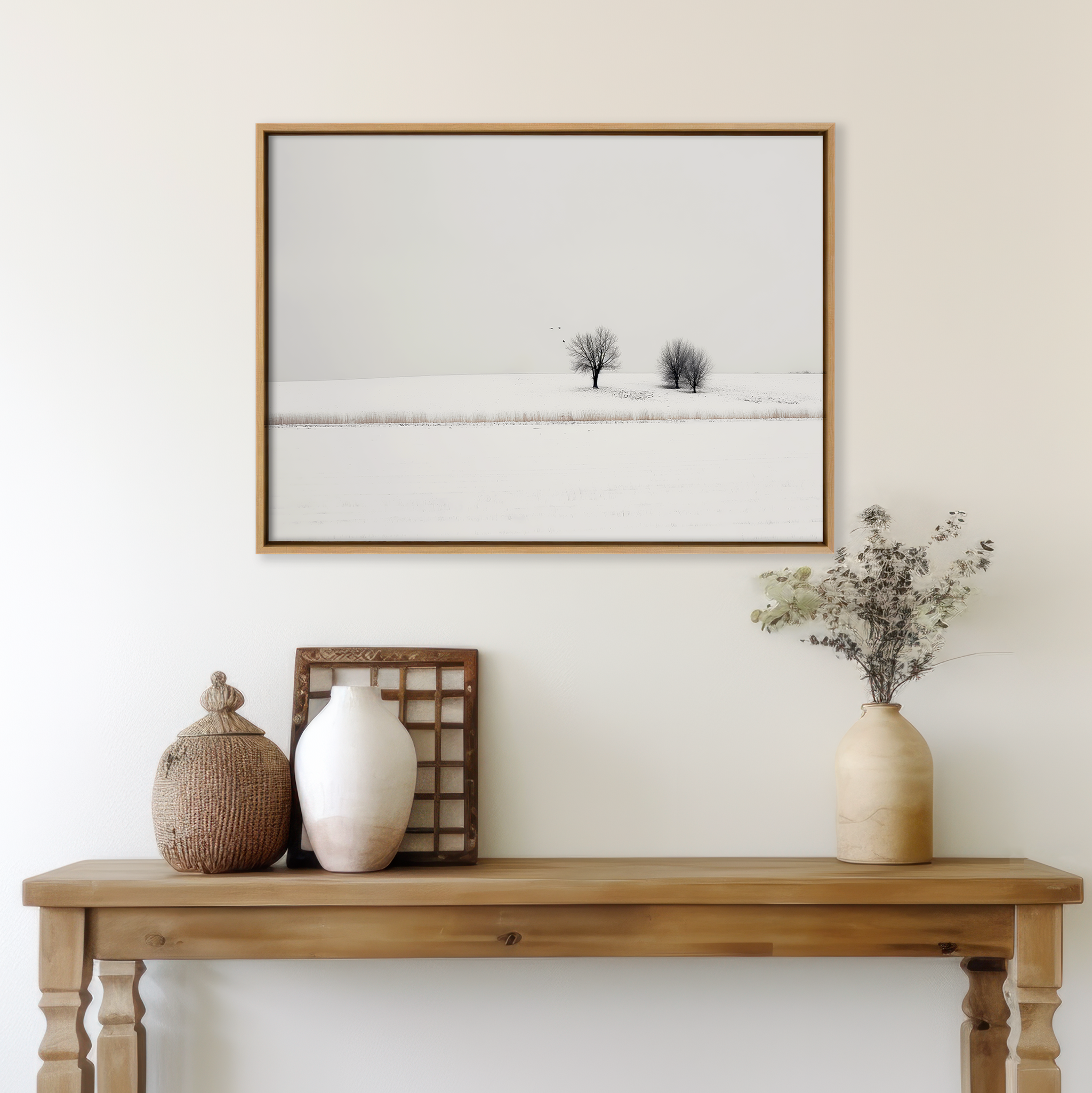Whisper of the Frostwood Canvas Print – beige and white vintage canvas wall art print by Aspire Prints