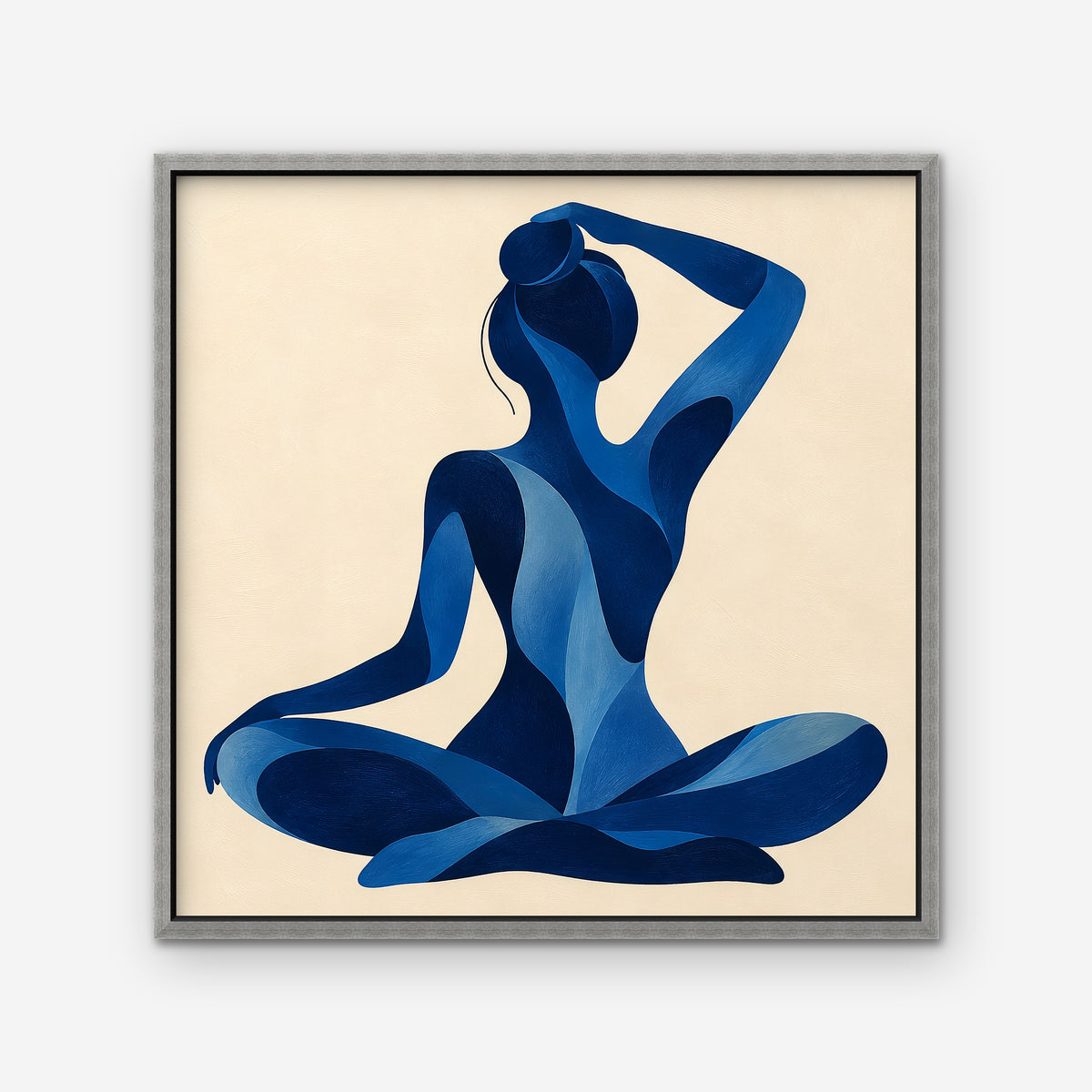 Woman in Blue Canvas Art - Square – Silver Floating Frame on white background