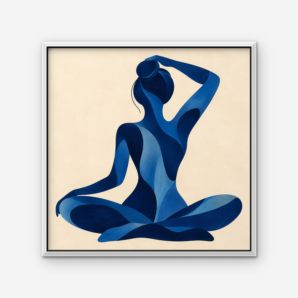 Woman in Blue Canvas Art - Square – White Floating Frame on white background
