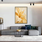 Yellow Hibiscus Canvas Art - Vertical – Gold Floating Frame in room setting