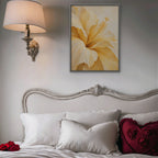 Yellow Hibiscus Canvas Art - Vertical – Silver Floating Frame in room setting