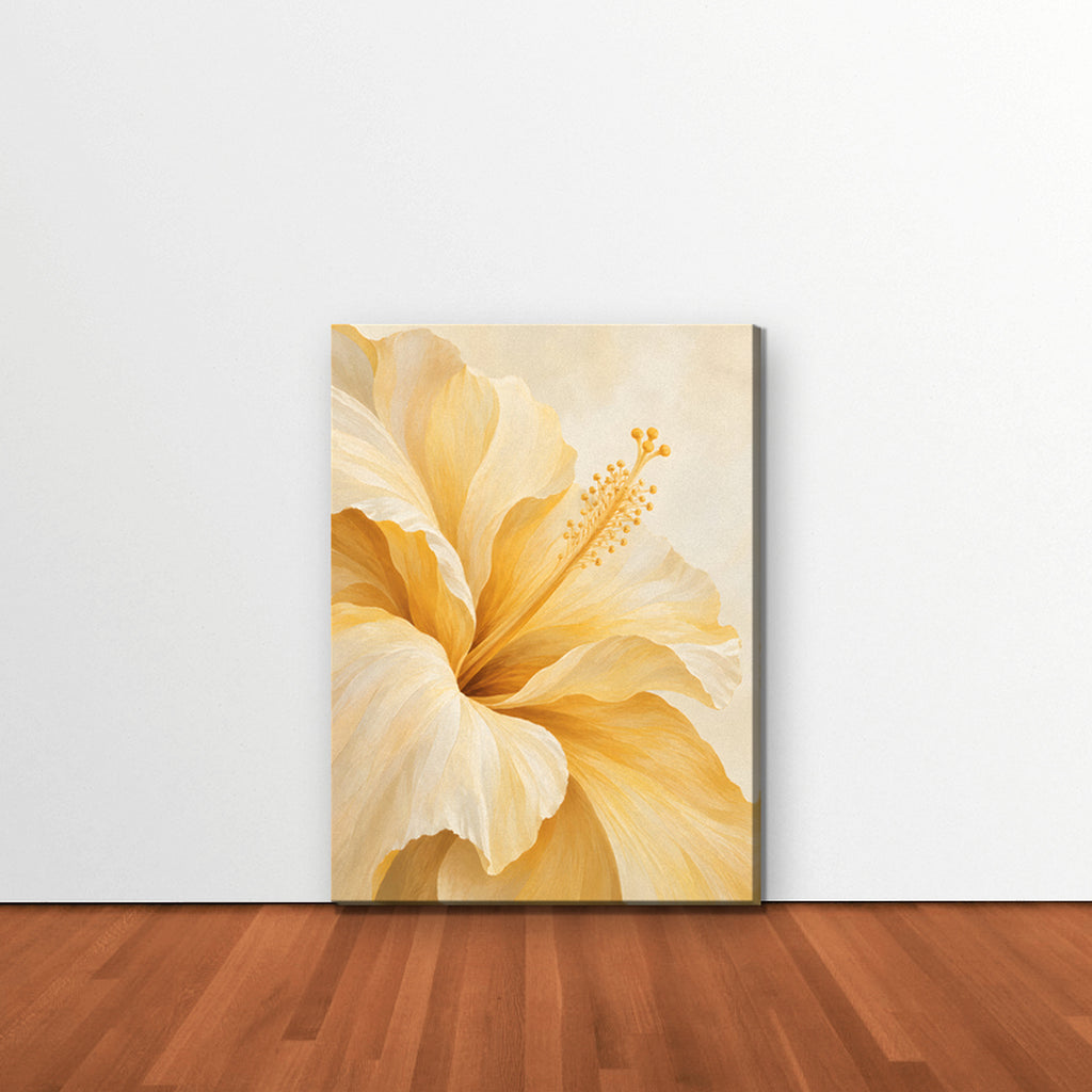 Yellow Hibiscus Canvas Art - Vertical – Stretched Canvas Only in room setting