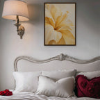 Yellow Hibiscus Canvas Art - Vertical – Walnut Floating Frame in room setting